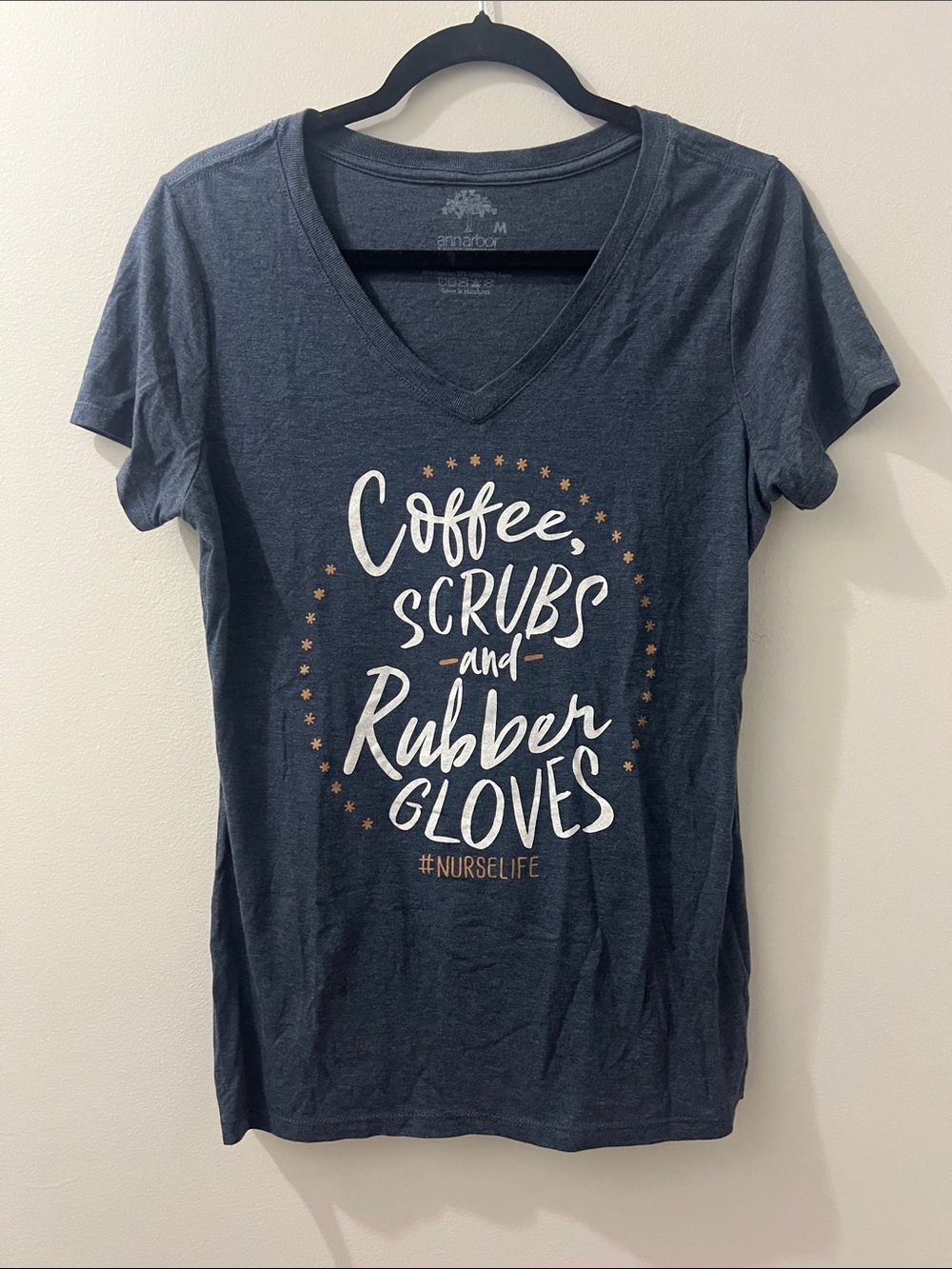 Nurse Navy V-Neck Tee with White & Gold Graphic
